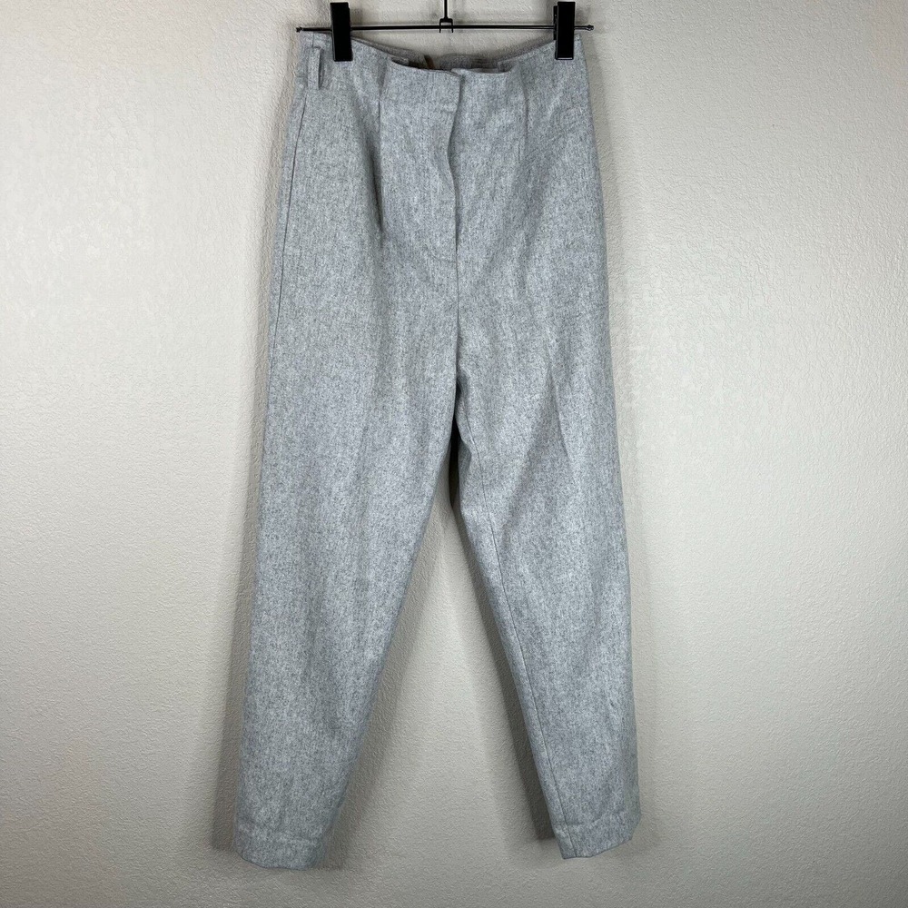 Coach Women Tailored Pants 0 Grey High Rise Pleat Front Wool Blend Trouser Class